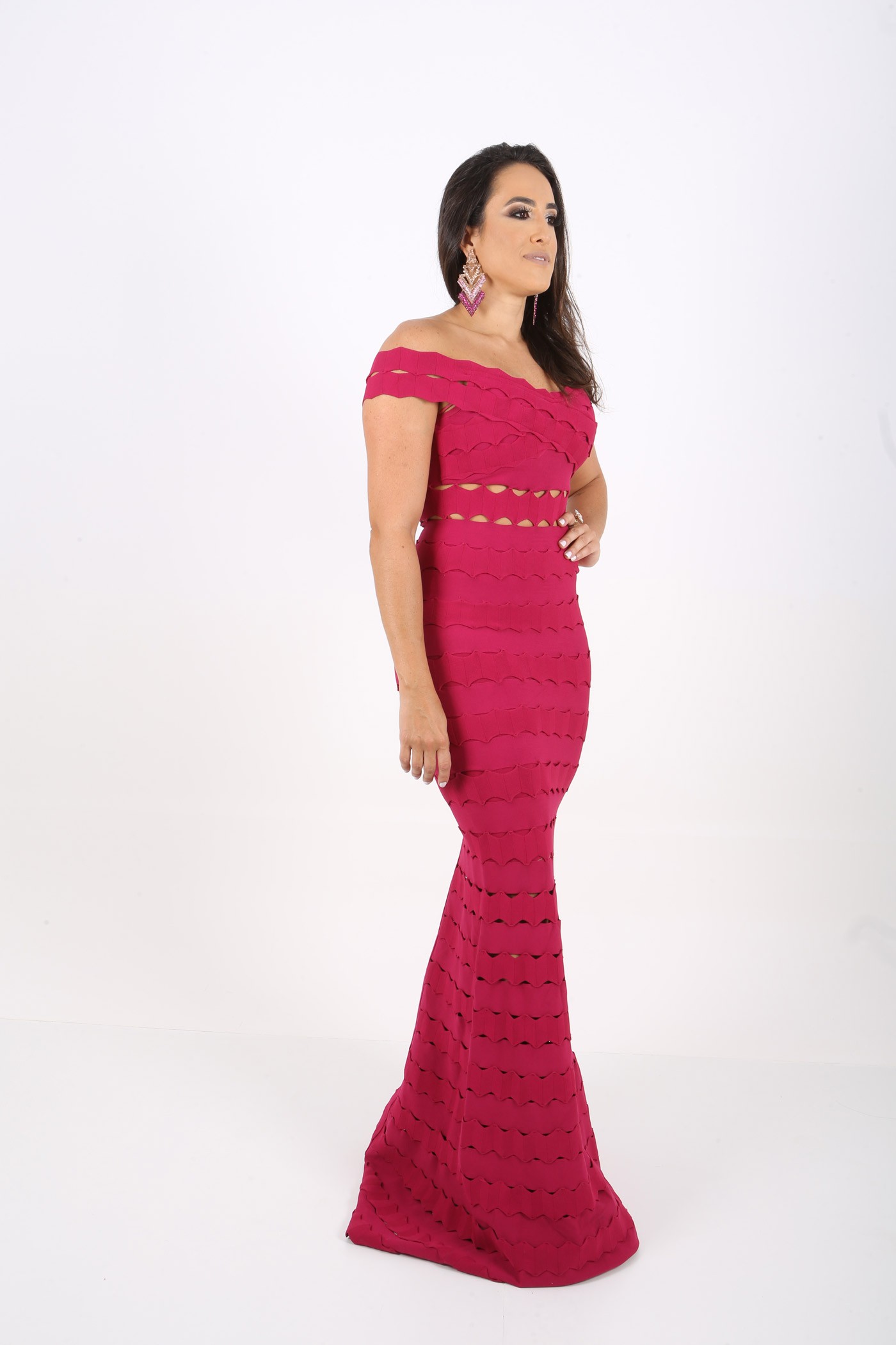 Vestido bandagem 2024 longo rose
