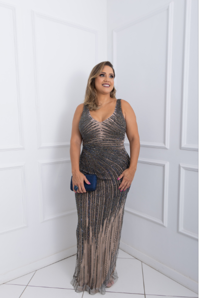 Vestido Grafite / Marinho Furtacor com Forro Nude