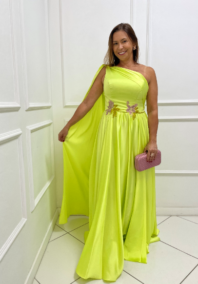 Vestido Lima Um Ombro Só Com Capa