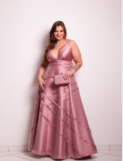Vestido Rosa Canela Saia com Viés