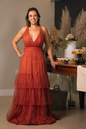 Vestido Longo Tule Terracota