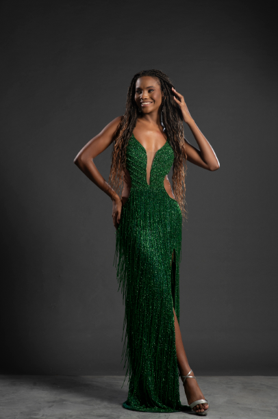 Vestido Longo Verde Esmeralda Franjas