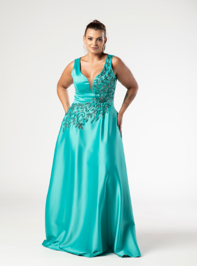 Vestido Verde Bordado com Cinto