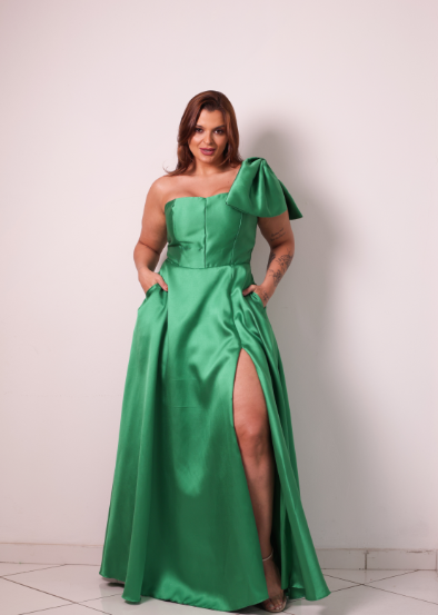 Vestido Verde Bandeira Laço e Fenda