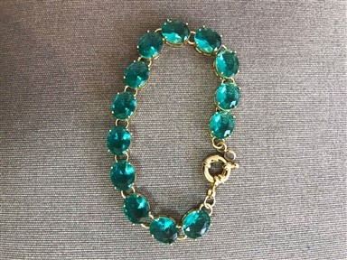 Pulseira Pedras Verdes Metal Dourado