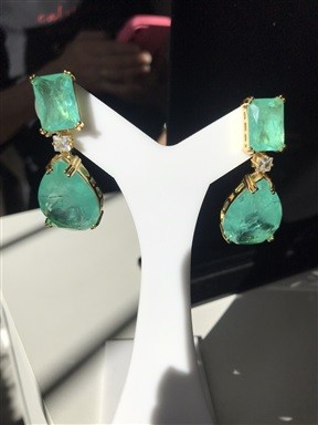 Brinco Verde Gota e Retângulo