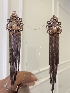 Brinco Franjas Bronze e Pedras Rosê