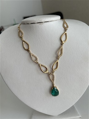 Colar Dourado com Pedra Verde - Infinito
