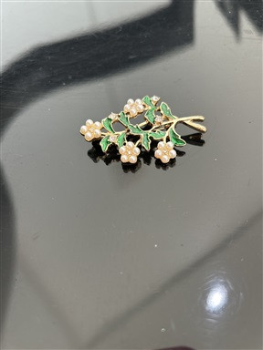 Broche Dourado e Verde com Mini Pérolas