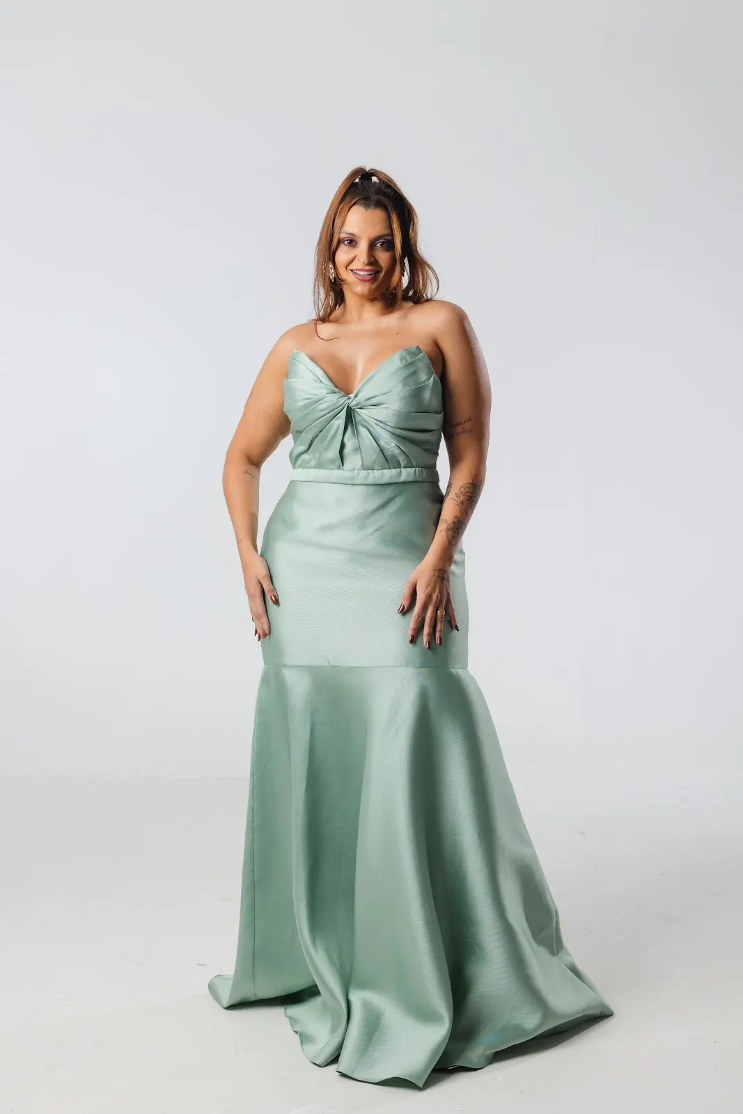 Vestido Verde Menta Sereia TQC Decote Cruzado