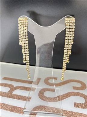 Brinco Dourado Franja com Pedra Prata