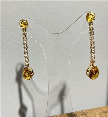 Brinco Strass Prata com Pedras Douradas