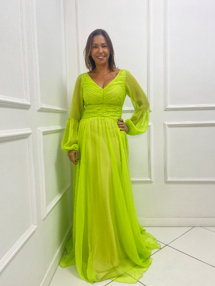 Vestido Verde Lima Com Drapeado na Frente