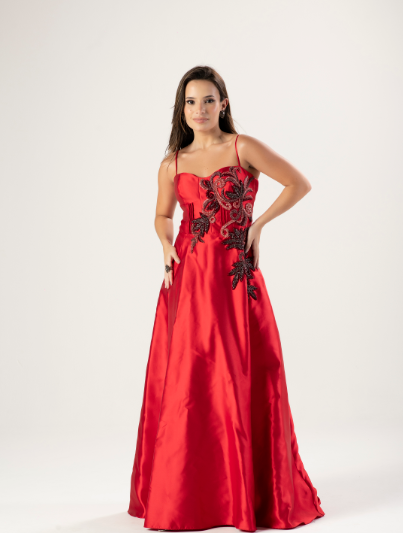 Vestido Vermelho Bordado Canutilho