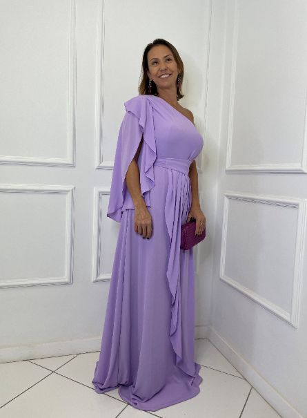 Vestido Lavanda Uma Manga Babados