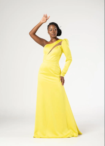 Vestido Amarelo Manga Única Sereia