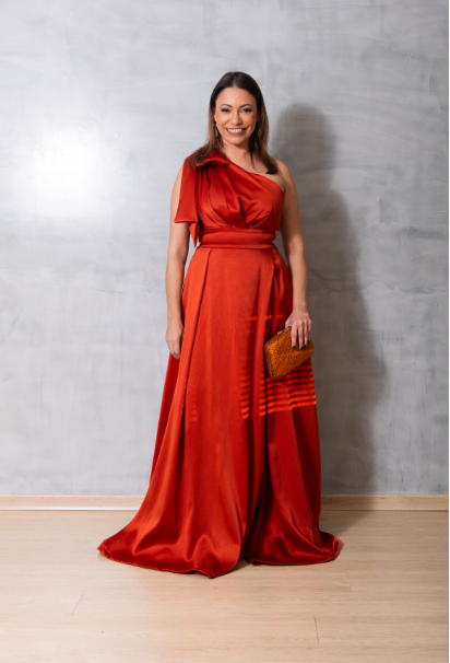 Vestido Alfaiataria Terracota Laço no Ombro