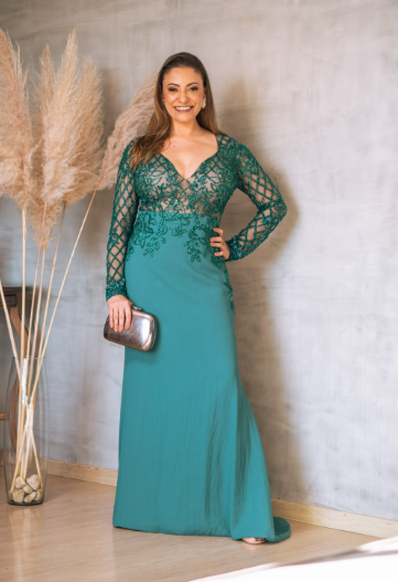 Vestido Verde Esmeralda Manga Longa