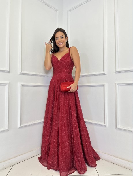Vestido Tule Vermelho Brilho Princesa