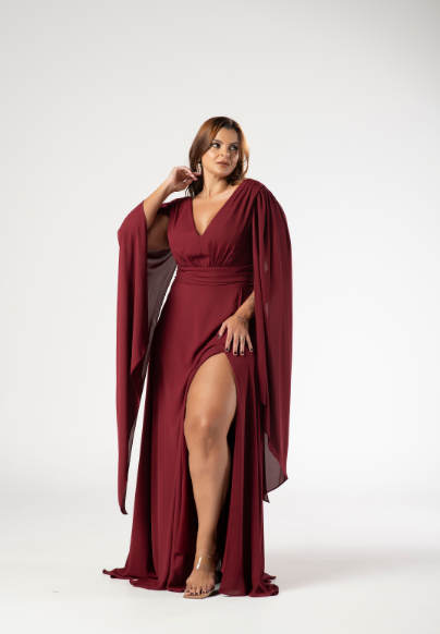 Vestido Marsala Fluido Decote V