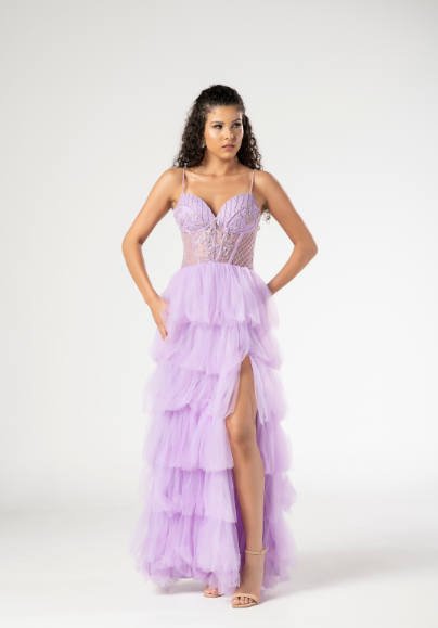 Vestido Lavanda Corpete Bordado