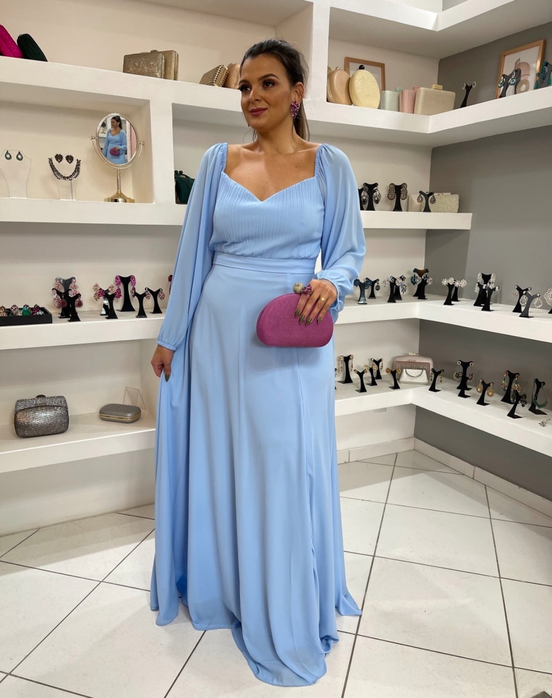 Vestido Azul Serenity Manga Longa