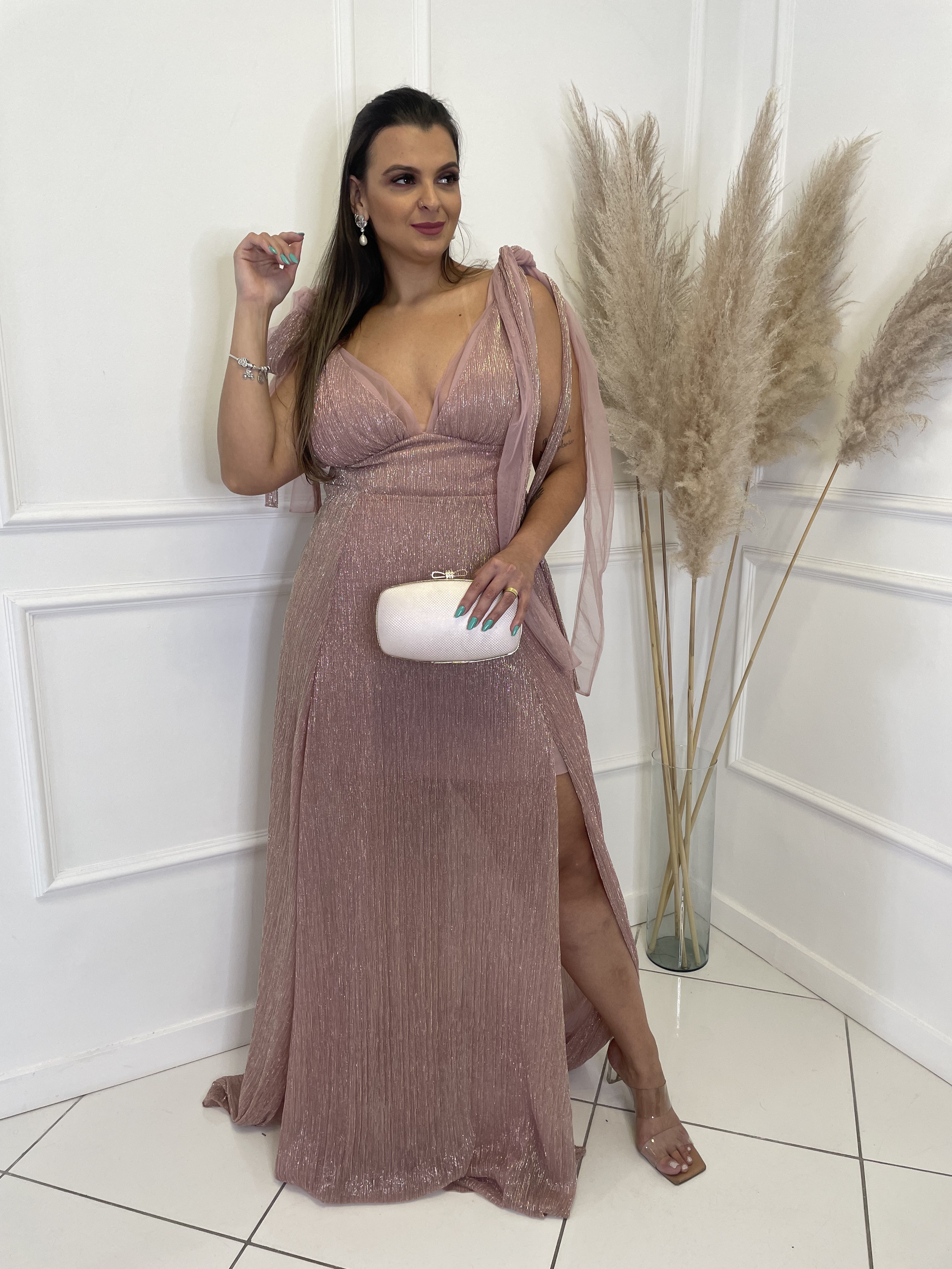 Vestido Rose Tule com Brilho