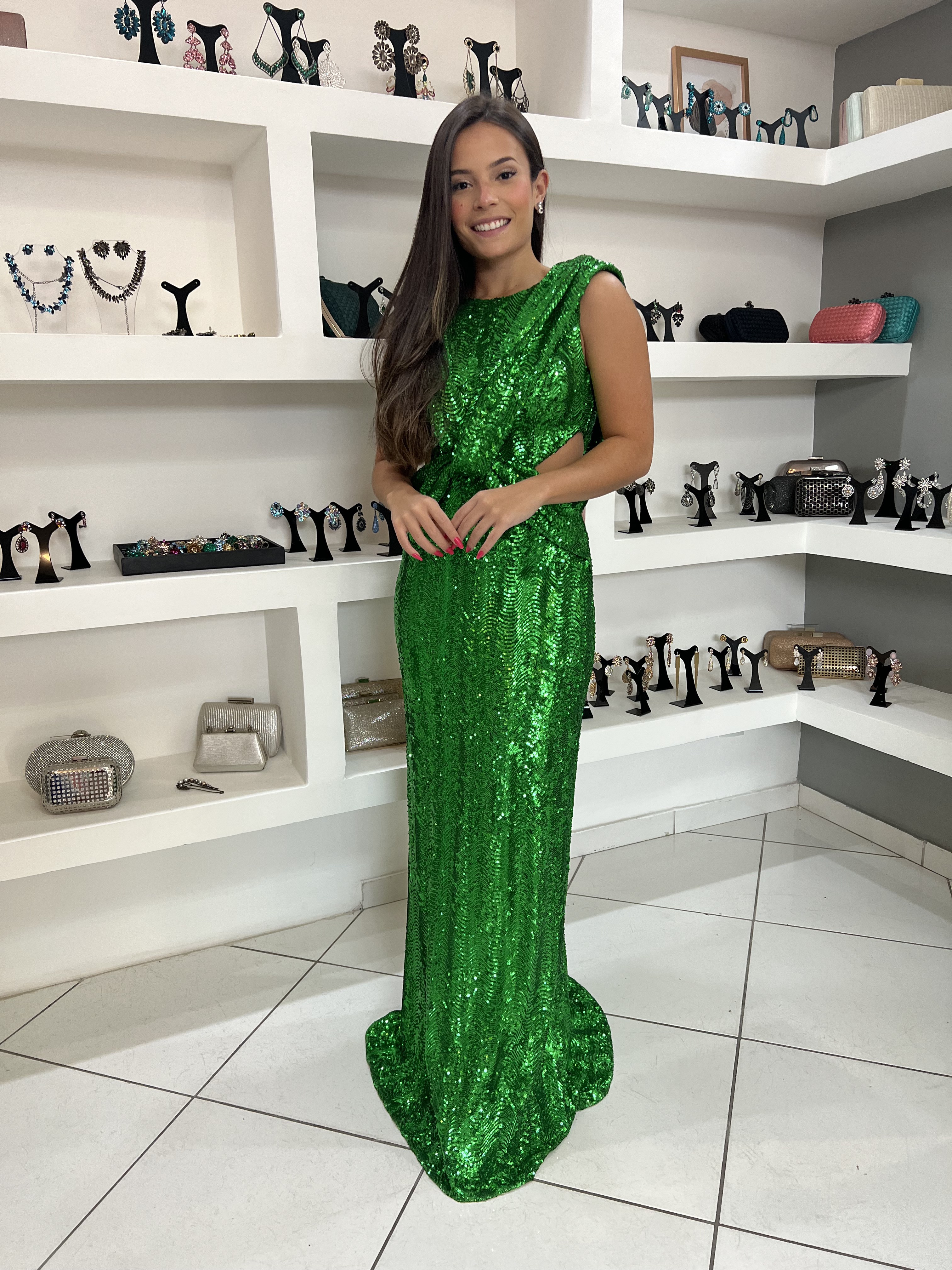 Vestido Verde Bandeira Paetês
