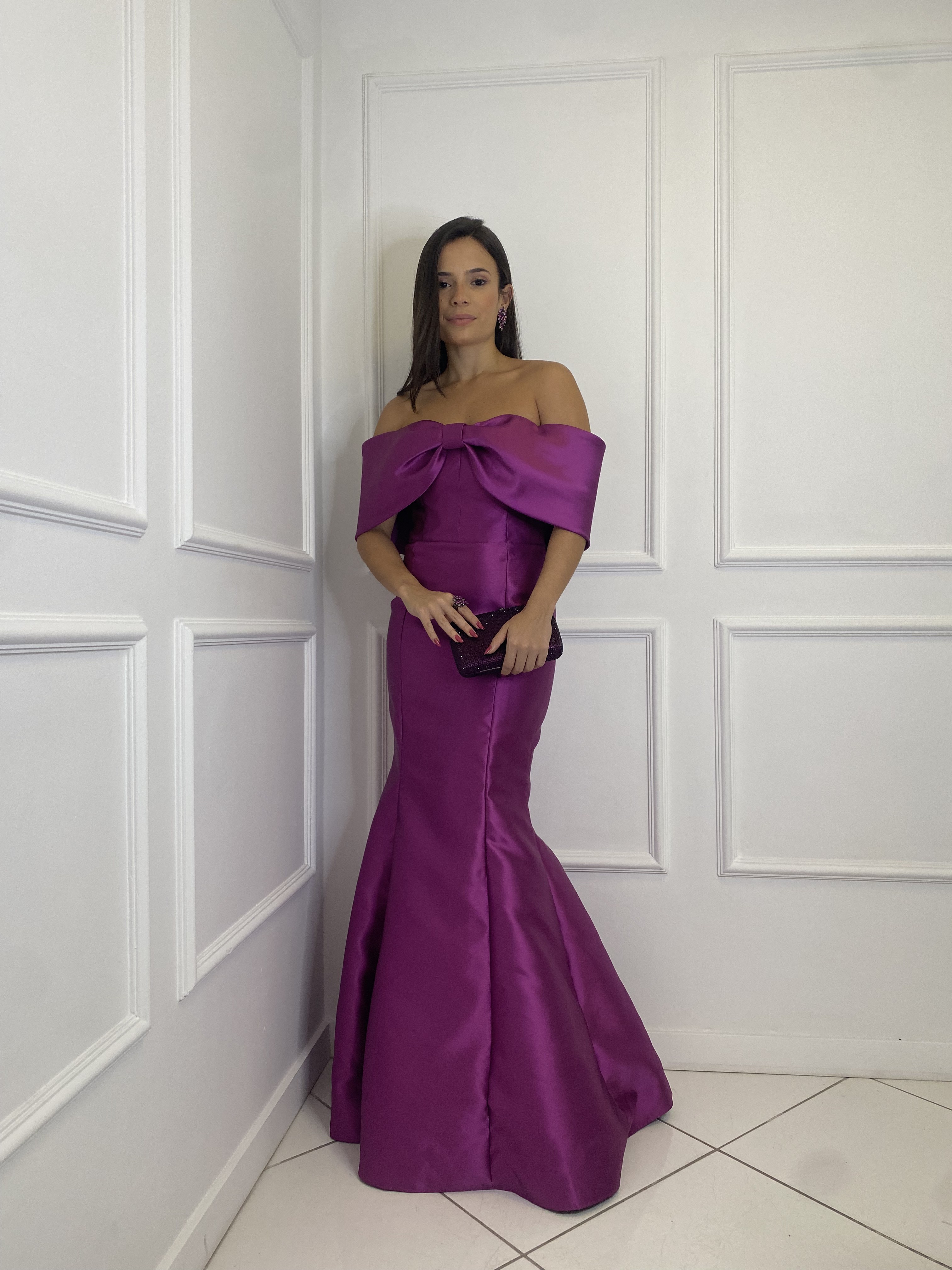 Vestido Uva Sereia com Laço no Busto