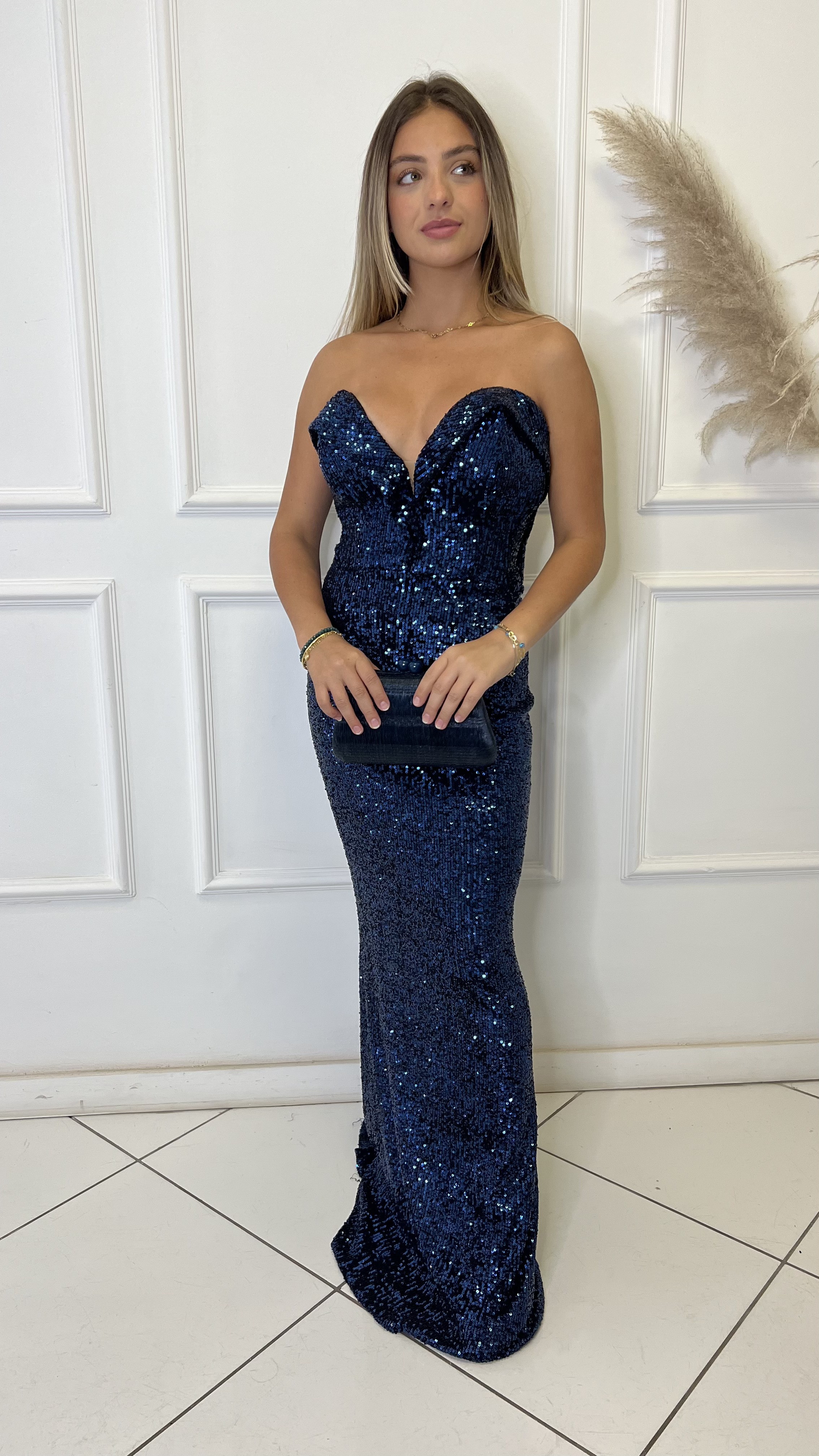 Lia Rabello Azul Marinho Paetê Tomara-Que-Caia