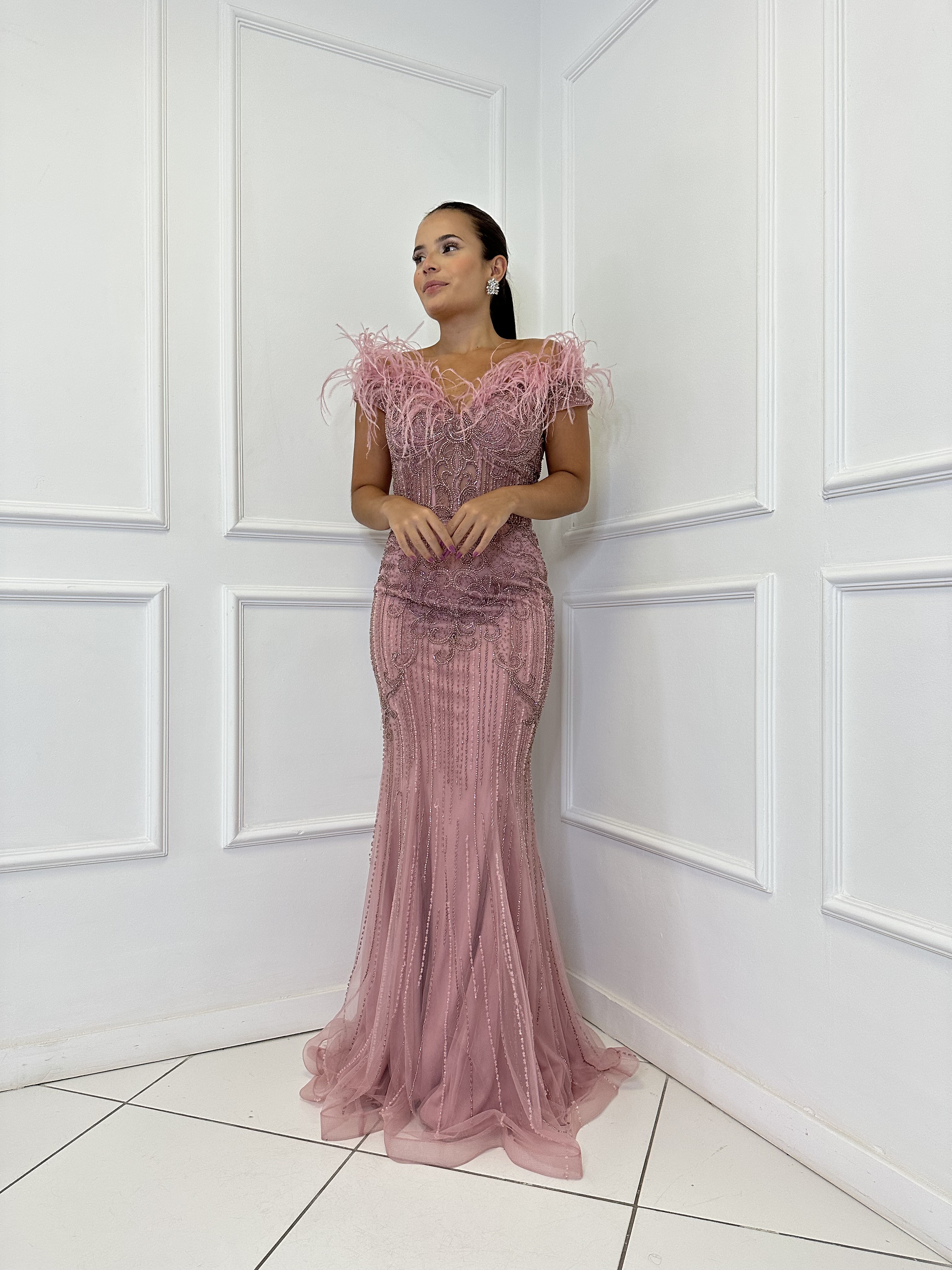 Vestido Rose Plumas