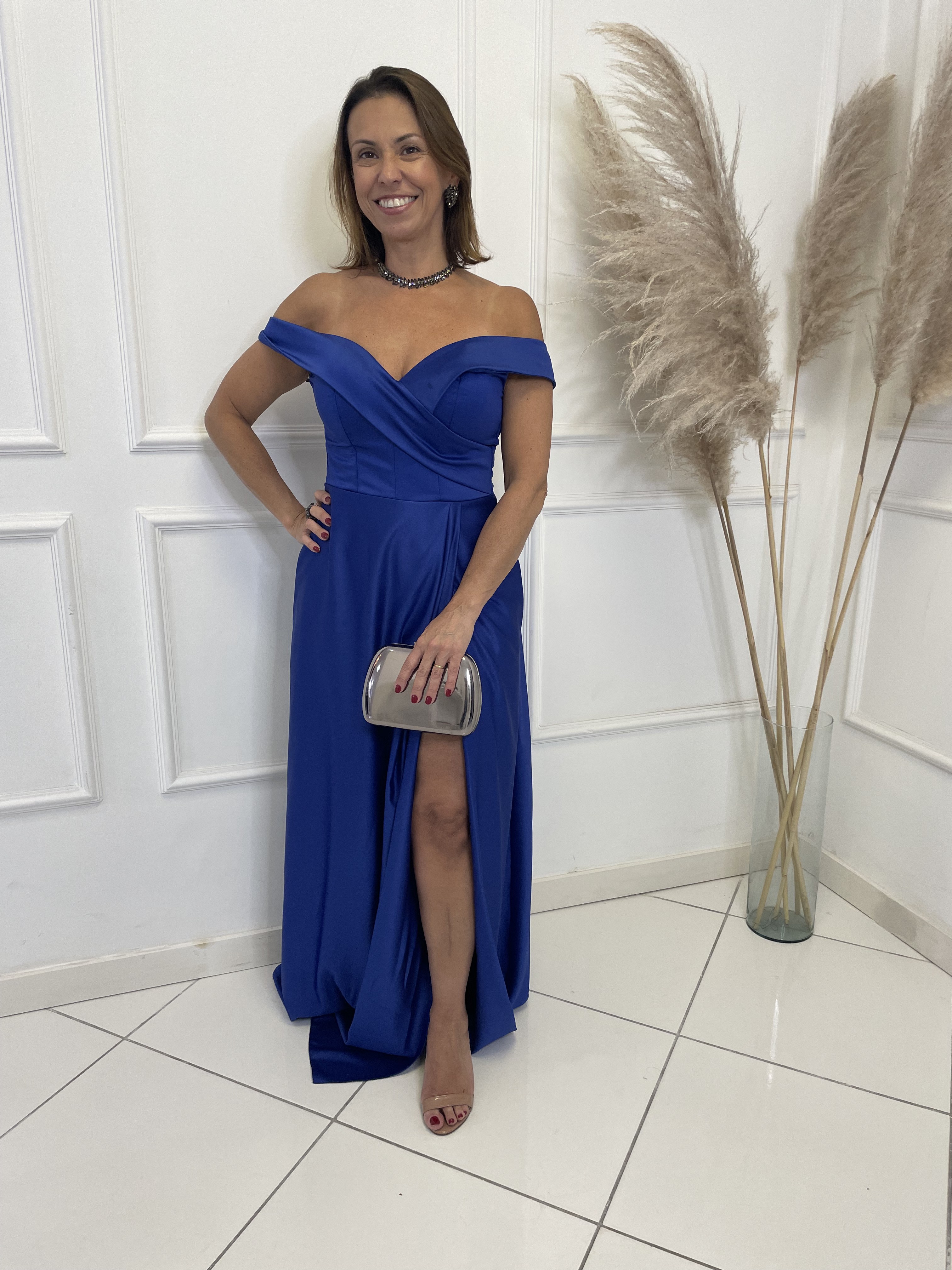 Vestido Azul Royal Ombro a Ombro