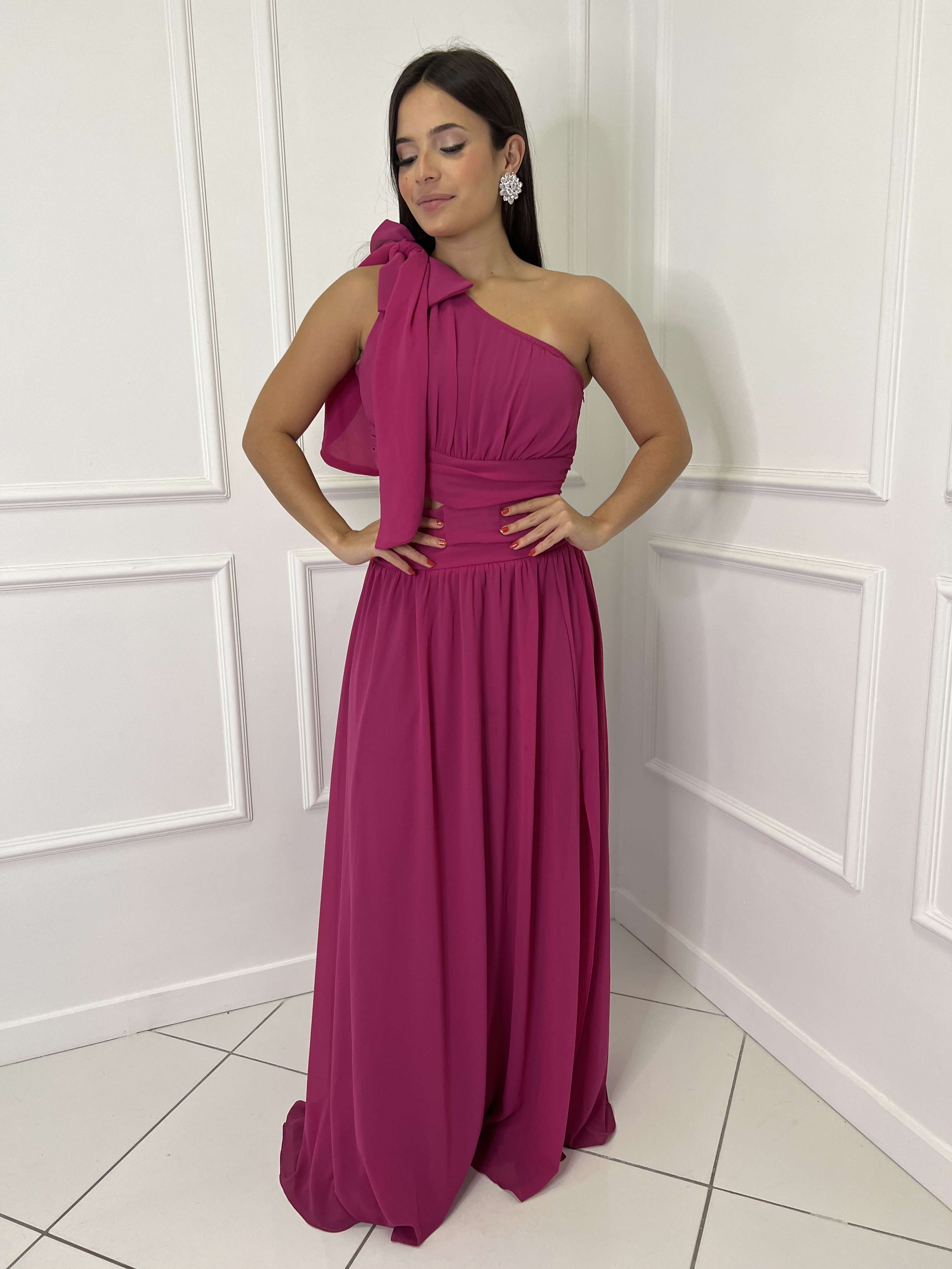 Vestido Fúcsia Um Ombro Só