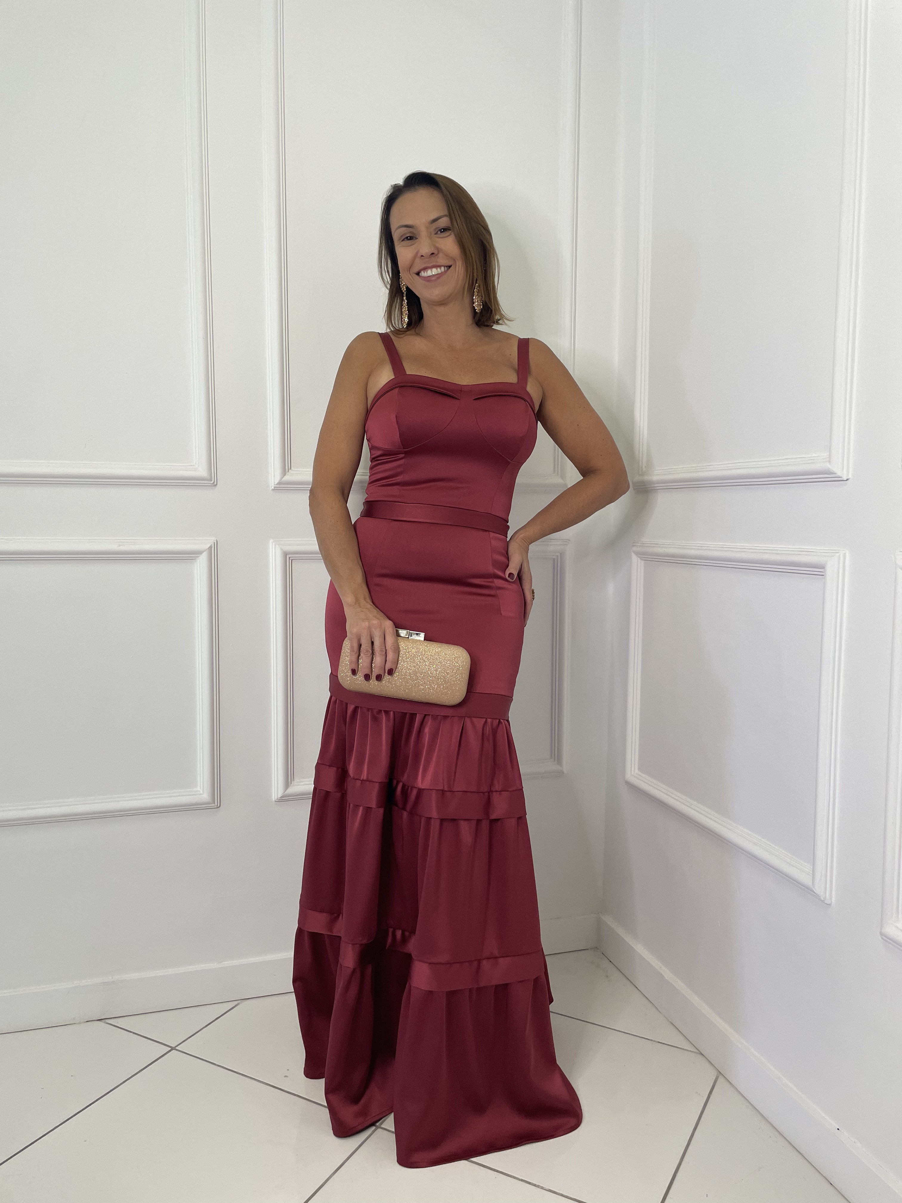Vestido Marsala Alcinha Corpete