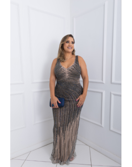 Vestido Grafite / Marinho Furtacor com Forro Nude