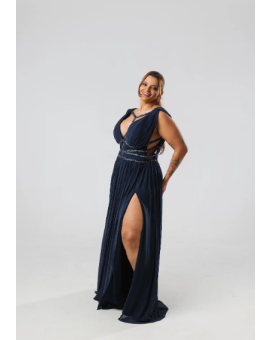 Vestido Azul Marinho Bojo Plissado