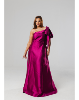Vestido Fúcsia Ombro Único Laço