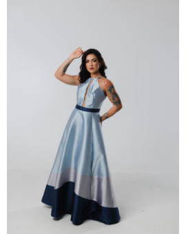 Vestido em Camadas Tons de Azul