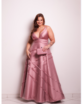 Vestido Rosa Canela Saia com Viés