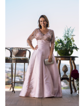Rodarte - Vestido Rosa Manga 3/4 Bordado