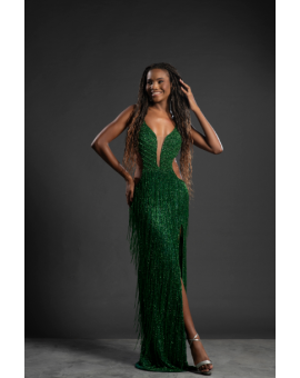 Vestido Longo Verde Esmeralda Franjas