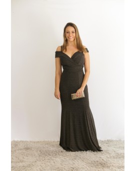 Vestido Lurex Preto Ombro a Ombro com Alça