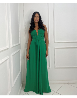 Vestido Verde com Detalhe Plissado