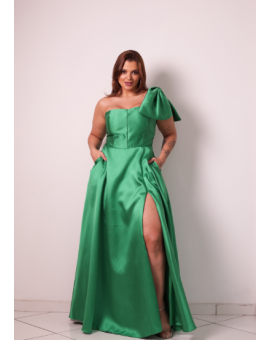 Vestido Verde Bandeira Laço e Fenda
