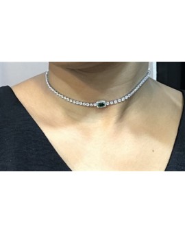 Colar Choker Prata com Pedra Verde