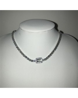 Colar Choker Prata com Pedra Prata