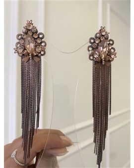 Brinco Franjas Bronze e Pedras Rosê