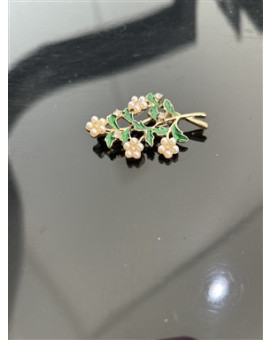 Broche Dourado e Verde com Mini Pérolas