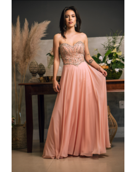 Vestido Rosa com Bordado Prata no Busto TQC