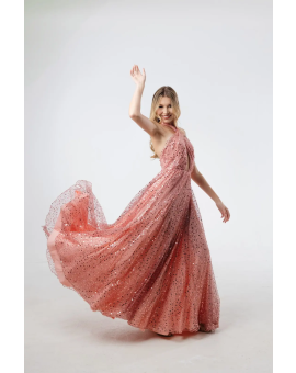 Vestido Rosa Frente Única Bordado Paetê Agilitá